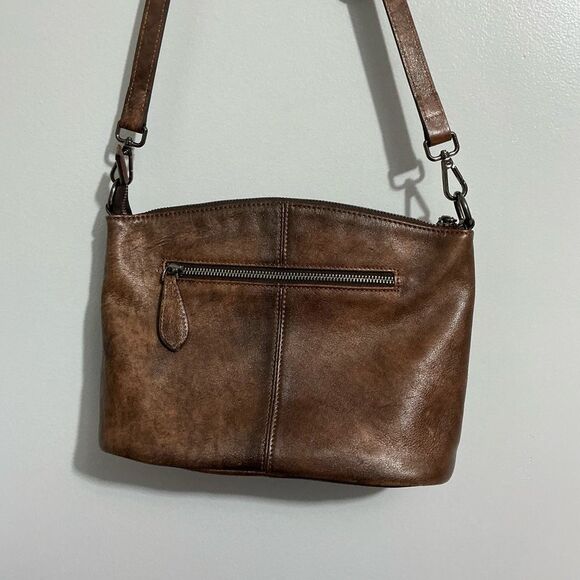 HESHE Brown Leather Shoulder Bag Multi-Pocket Handbag - Picture 3 of 8